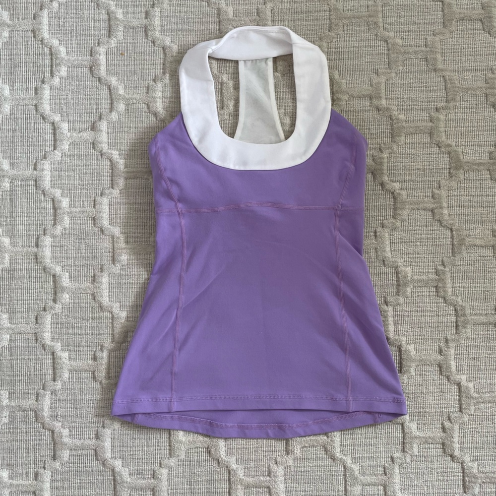 Lululemon scoop neck tank, size 4, lavender and white